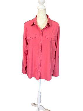 Eddie Bauer coral pink long sleeve button down collared blouse size small